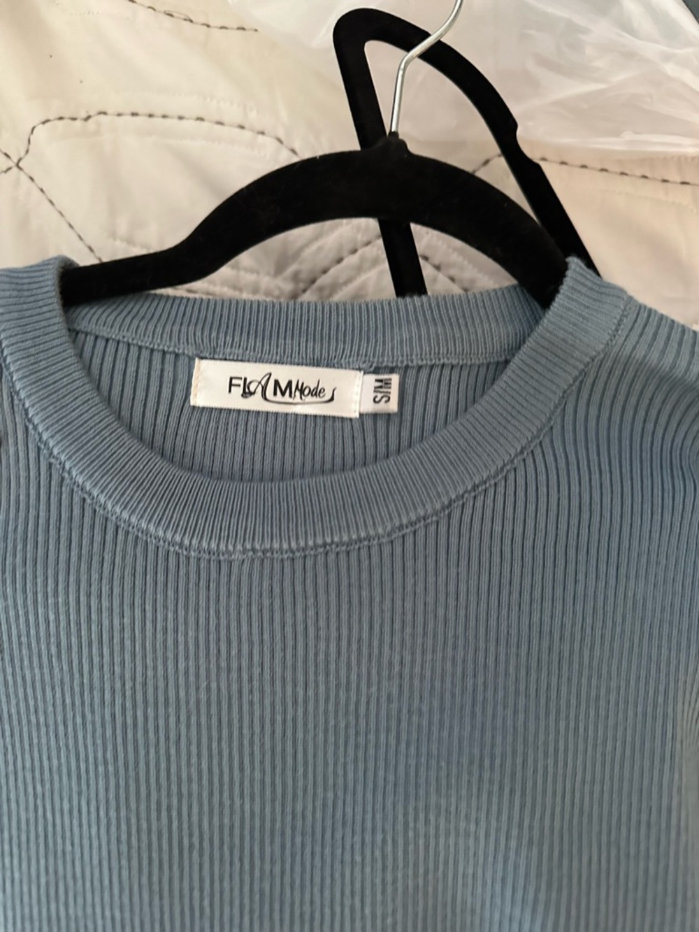Flam Mode Blue Puff-Sleeve Crewneck Sweater View 4